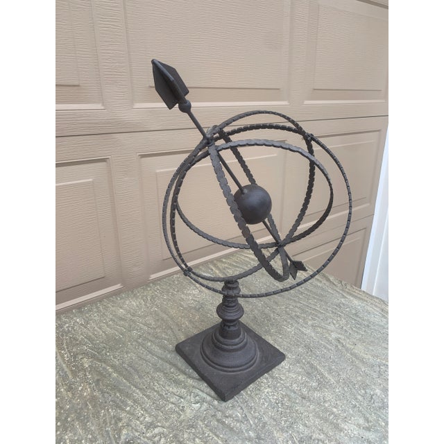 Metal Large Classical Iron Armillary Sphere Garden Sculpture on Stand – English Estate Style For Sale - Image 7 of 10