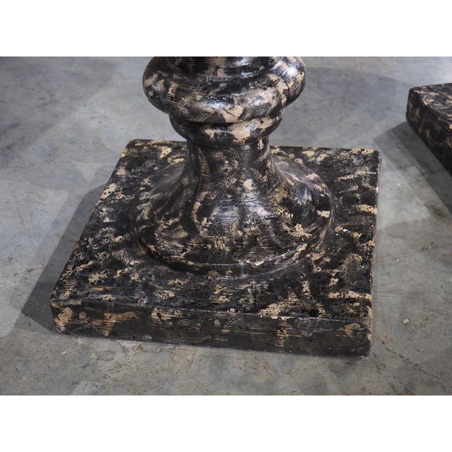 Pair of Decorative Faux Portoro Marble Wooden Campana Vases From Italy For Sale - Image 12 of 18