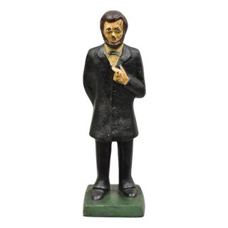Antique Victorian Cast Iron Honest Abe Abraham Lincoln Figural Painted Door Stop For Sale