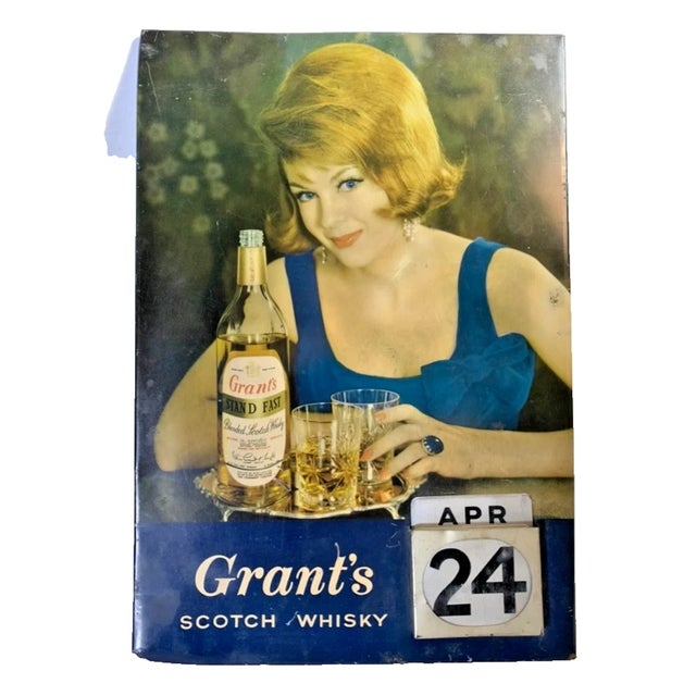 Vintage 1960s Grant's Scotch Whisky Tin Perpetual Calendar Sign For Sale - Image 6 of 6