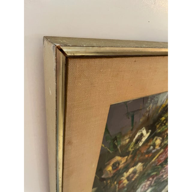 Red Vintage Still Life Painting of Flowers & Fruit For Sale - Image 8 of 9