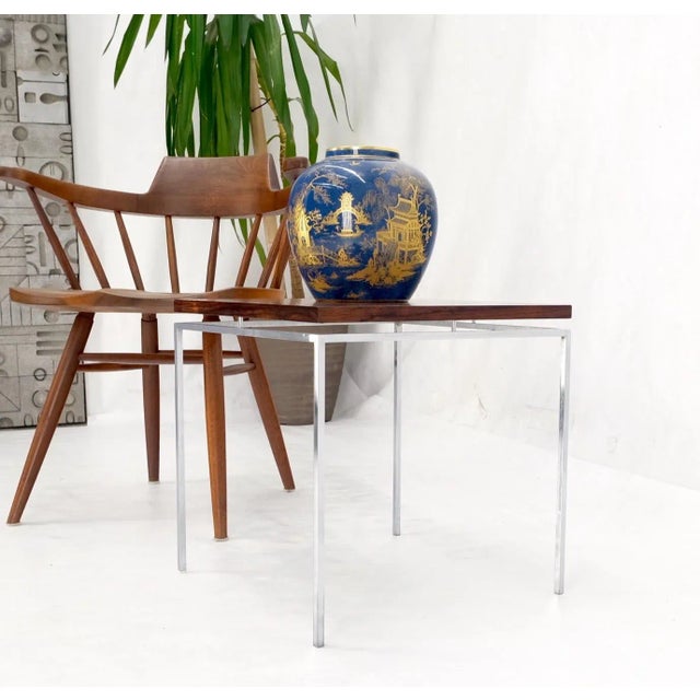 Harvey Probber Floating Rosewood Top Chrome Stainless Base Square Side End Coffee Table For Sale - Image 4 of 13