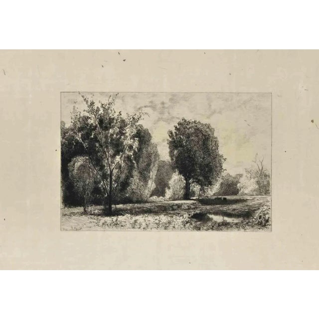 Rodolphe Piguet, Landscape, Original Etching, 1875 For Sale - Image 3 of 3