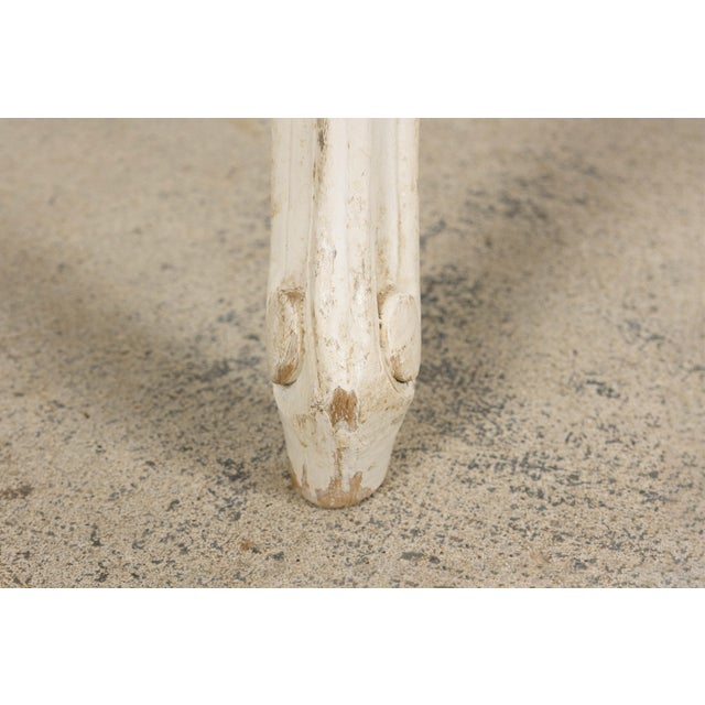 Antique French Louis XV Style Painted Provincial Dining Chairs in Striped Jacquard – Set of 8 For Sale - Image 11 of 18