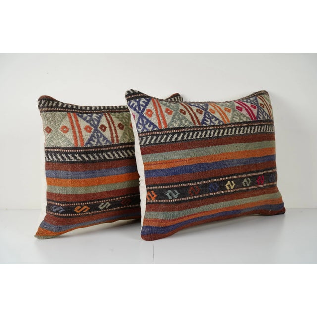 Mid-Century Modern Striped Kilim Pillow Cover - A Pair For Sale - Image 3 of 4