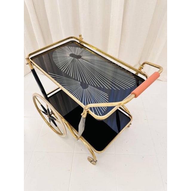 Cassina Art Deco Brass and Black Glass Serving Bar Trolley, 1950s For Sale - Image 4 of 18