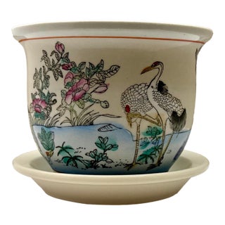 Chinoiserie Porcelain Planter With Water Tray For Sale
