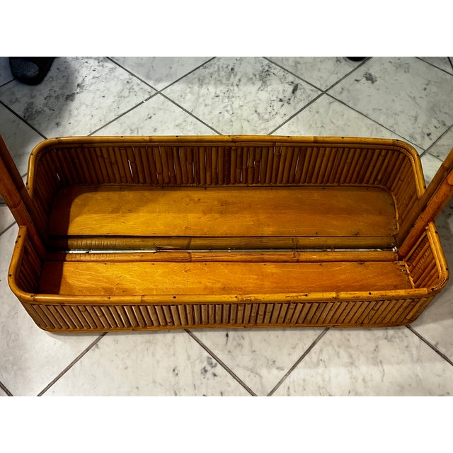 Mid-Century Modern Mid-Century Pencil Rattan & Wicker Wall Mirror With Planter For Sale - Image 3 of 11