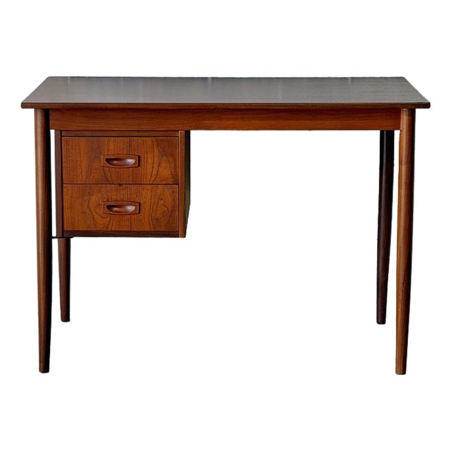 Teak Two-Drawer Rectangular Writing Desk With Tapered Legs Danish Mid-Century Modern For Sale