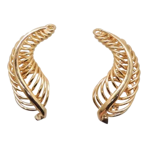 Vintage 1968 Signed Napier Modernist Goldtone Wired Leaf Clip Earrings - 2 Pieces