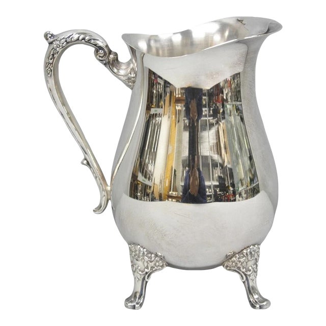 Vintage Kent Silversmiths Silver Plated Bulbous Victorian Footed Water Pitcher For Sale