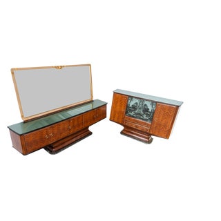 Rosewood and Marble Base Sideboard with Glass Shelf, 1950s, Set of 2 For Sale
