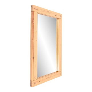 Large Scandinavian Mirror in Solid Patinated Pine, 1970s For Sale