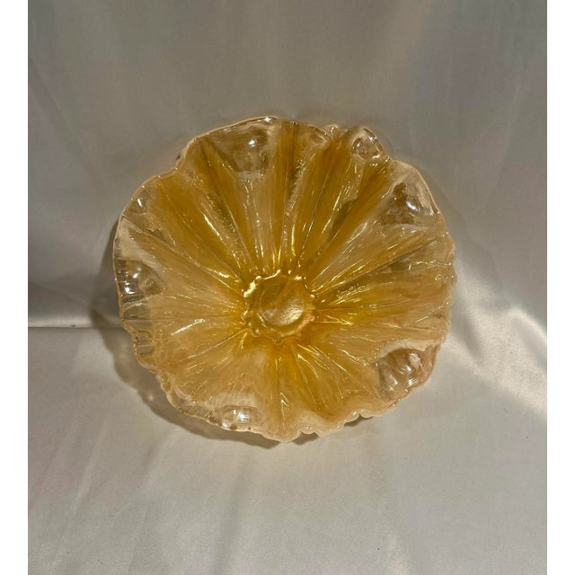 Contemporary Vintage Murano Marigold Attributed Large Iridescent Centerpiece Console Bowl For Sale - Image 3 of 6