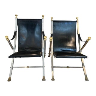 Mid-Century French Pair of Maison Jansen Style Folding Chairs For Sale