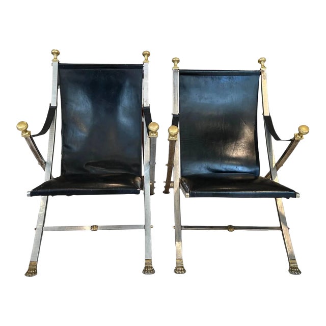 Mid-Century French Pair of Maison Jansen Style Folding Chairs For Sale