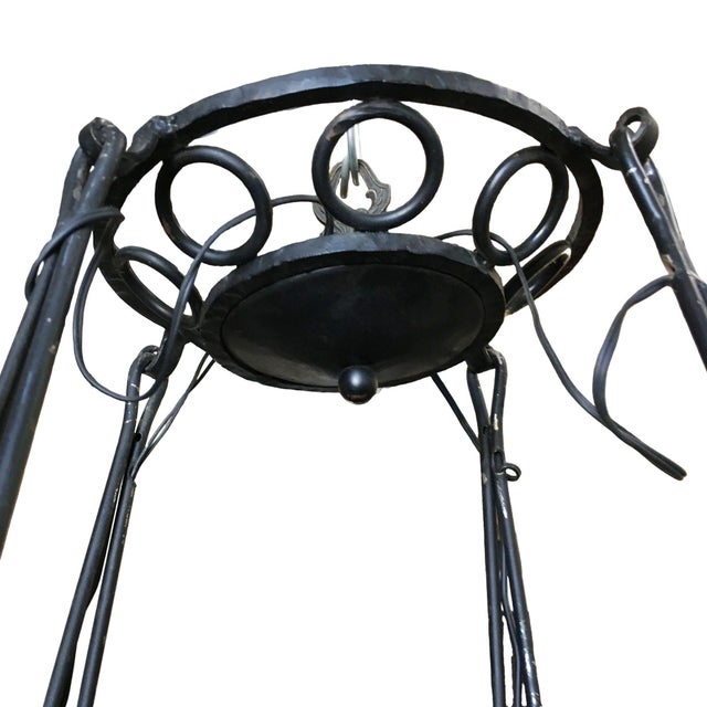 1990s French Country Style Wrought Iron 4 Light Chandelier W/ Alabaster Shades For Sale - Image 4 of 7