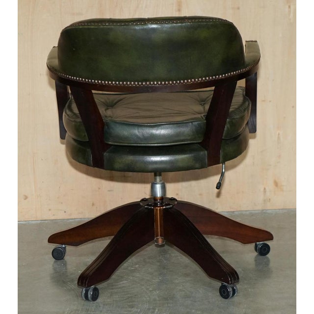 Vintage Chesterfield Captain's Chair in Bottle Green Tufted Leather For Sale - Image 13 of 18
