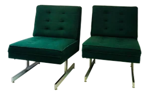 1970s Vintage Milo Baughman Style Design Chairs- Pair
