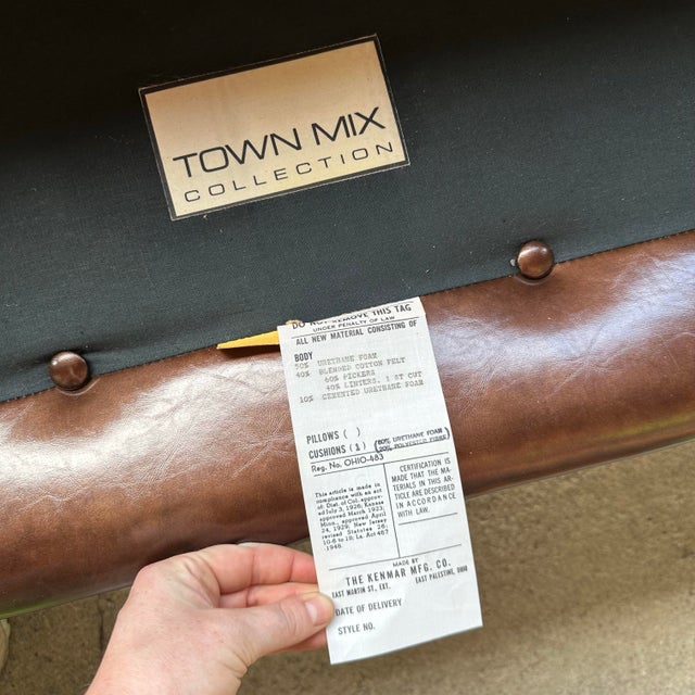 Midcentury Modern Matallic Brown Tufted Vinyl Sofa Wood and Chrome Legs For Sale - Image 12 of 12