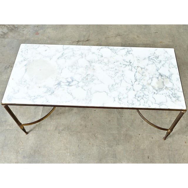 Metal Early 20th Century French White Marble & Brass Coffee Table in the Maison Jansen Style For Sale - Image 7 of 12