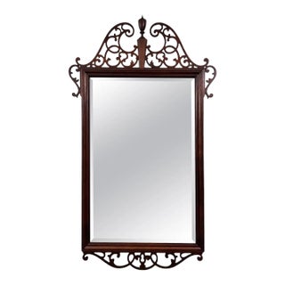 Baker Georgian Chippendale Carved Mahogany Wall Mantel Mirror Fretwork Crest For Sale