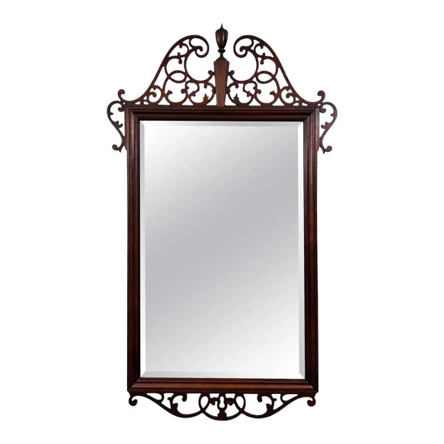 Baker Georgian Chippendale Carved Mahogany Wall Mantel Mirror Fretwork Crest For Sale