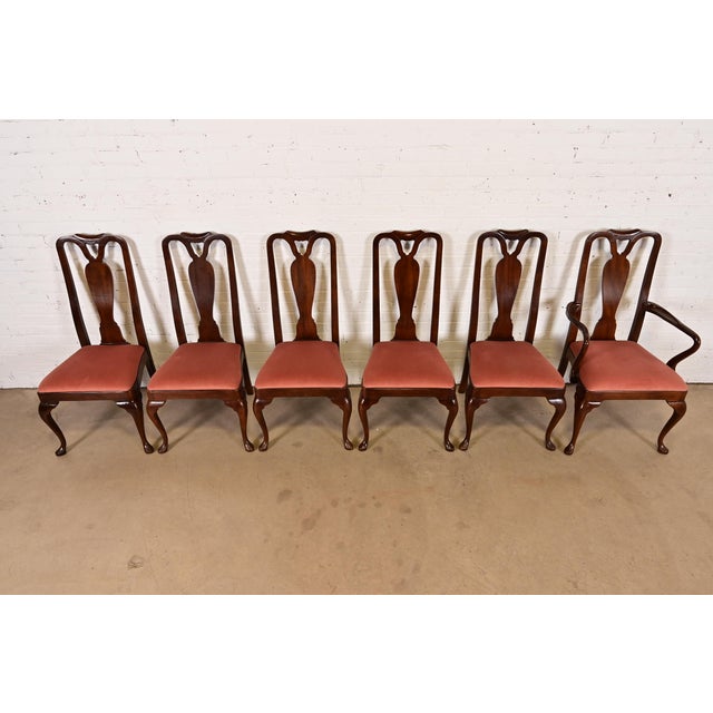1980s Henredon Queen Anne Solid Mahogany Dining Chairs, Set of Six For Sale - Image 5 of 14