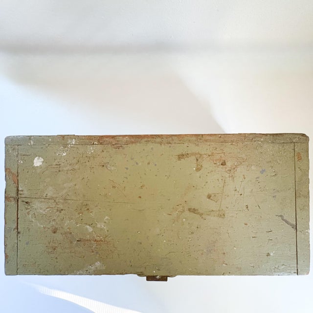 1930s Antique Green Wood Storage Chest With Handles and Latch For Sale - Image 5 of 12