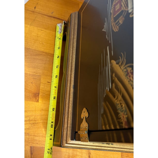 Vintage Large Lacquered Asian Jewelry Box Chest For Sale - Image 11 of 16