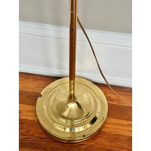 Late 20th Century Late 20th Century Hollywood Regency Polished Brass Adjustable Height Pharmacy Floor Lamp With Hooded Shade For Sale - Image 5 of 12
