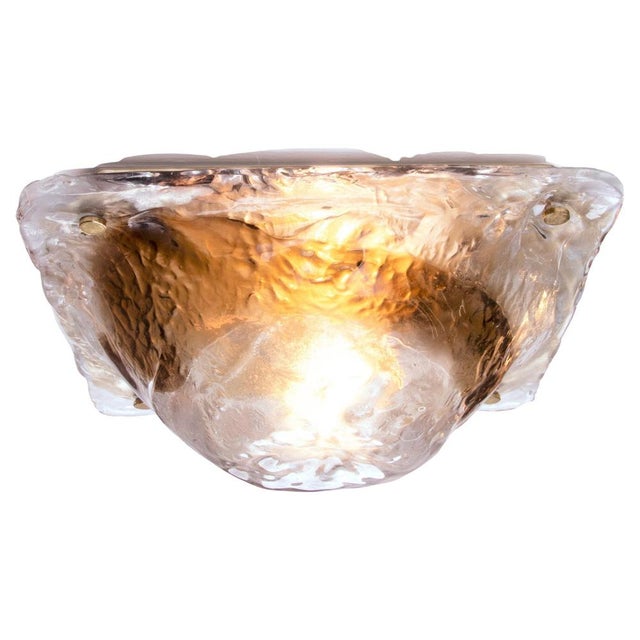 Amber Murano Glass & Brass Flush Mount in the style of Venini, Italy, 1960s For Sale - Image 9 of 9
