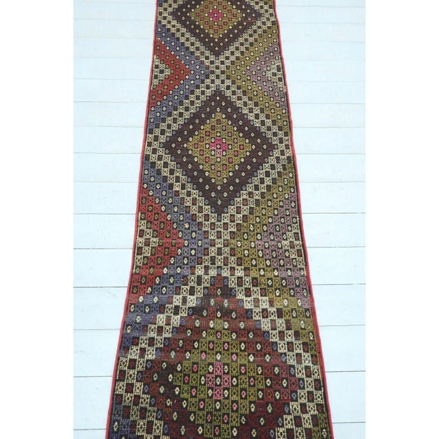 Traditional 1960s Embroidered Kilim Runner Rug - 24"x107" For Sale - Image 3 of 11