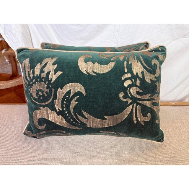 These Nomi stenciled velvet pillows showcase an opulent and luxurious aesthetic, featuring a deep emerald green velvet...