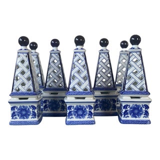 Vintage Bombay Blue & White Porcelain Table Candle Holders - Set of 8 For Sale