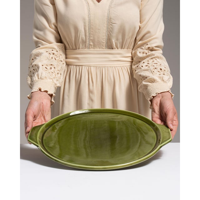 1970s 1970s France Forest Green Ceramic Platter For Sale - Image 5 of 15