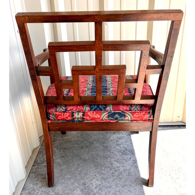 Chinese 1970s Chinese Chippendale Ming Mahogany Upholstered Fretwork Wood Armchairs, a Pair For Sale - Image 3 of 11