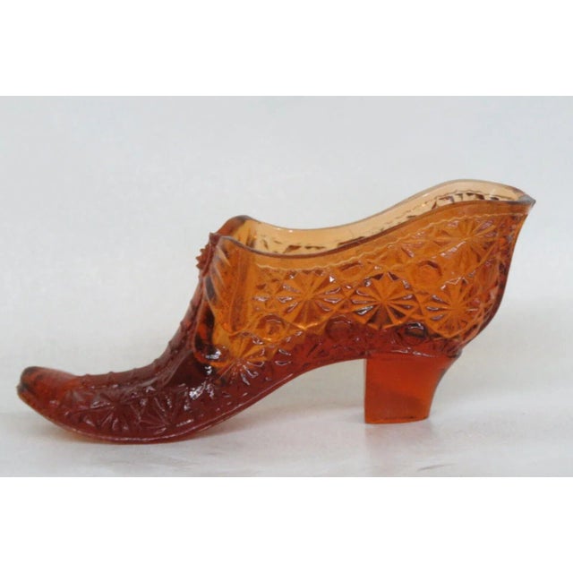 Mid-Century Modern Boyd Daisy and Button Amber Glass Slipper Shoe Figurine For Sale - Image 3 of 12
