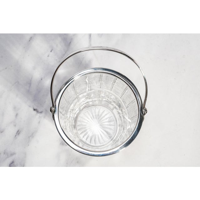 Brilliant English Vintage Crystal Ice Bucket Silverplate Rim Handle Luxury Barware Home Decor For Sale - Image 9 of 10