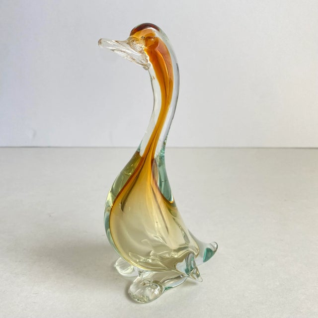 Vintage 50s Murano Glass Duck Goose Sommerso Art Glass Bird Amber Yellow Statue Alfredo Barbini For Sale - Image 9 of 9