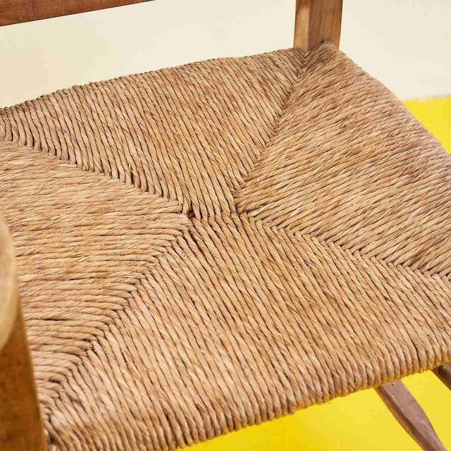 Rustic Wooden High Chair with Straw Seat, 1900s For Sale - Image 4 of 7