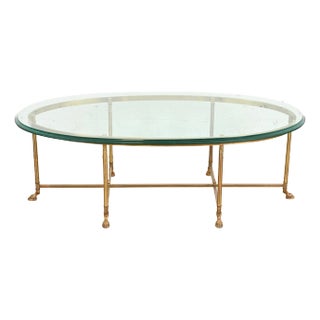 Labarge Hollywood Regency Brass and Glass Hooved Feet Cocktail Table, Circa 1960s For Sale