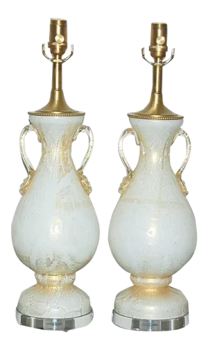 Vintage Murano Glass Lamps White Gold