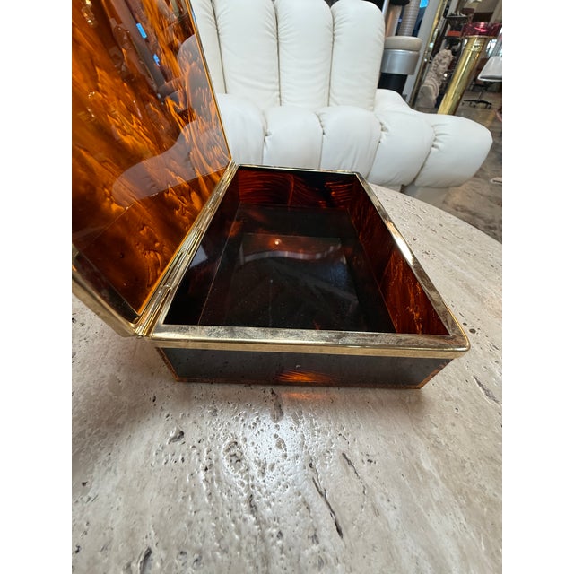 Italian Italian Tortoiseshell Lucite and Brass Decorative Box, 1970s For Sale - Image 3 of 7