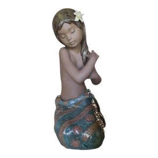 Vintage Lladró "Pacific Jewel" (#2383) Gres Porcelain Figurine; Beautiful Young Pacific Islander– Pristine For Sale
