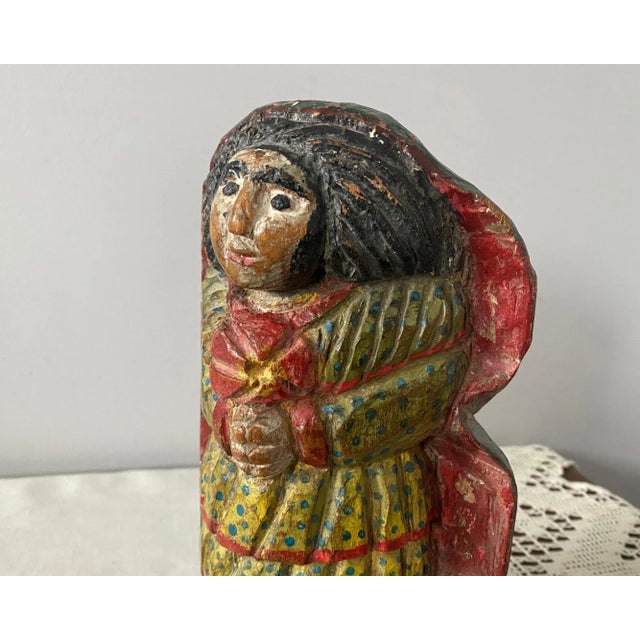 Vintage Folk Art Polychrome Carved Wood Santa Maria Santos Statue From Brazil For Sale In Saint Louis - Image 6 of 12