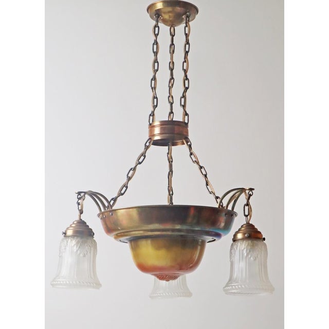 Metal Danish Art Nouveau Chandelier in Brass, Copper and Ceramic, 1910s For Sale - Image 7 of 18