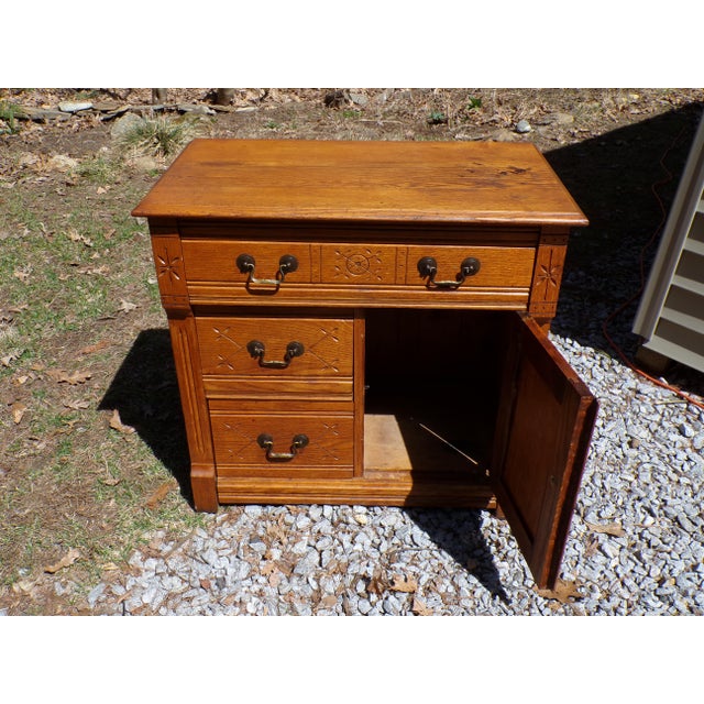 Antique Oak Chest Commode Washstand Dry Sink Country Farmhouse Cabinet For Sale - Image 11 of 17