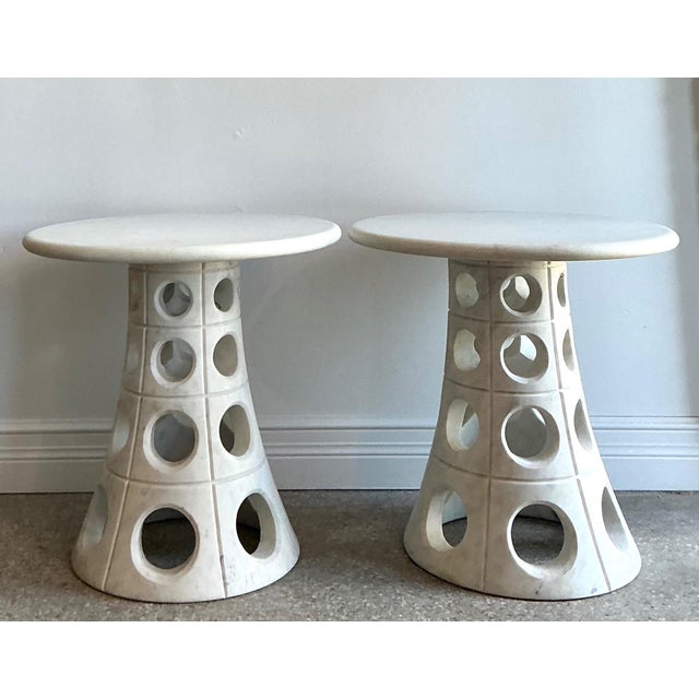 Mid-Century Modern Vintage Italian Marble Cutout Side Tables - A Pair For Sale - Image 3 of 14