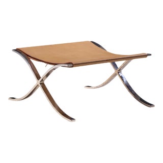 Mies Van Der Rohe for Knoll Mid Century Barcelona Stool With Cowhide Sling For Sale